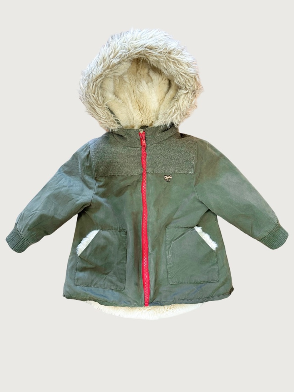 ZARA | Hooded faux fur lined parka | Green | 24 month